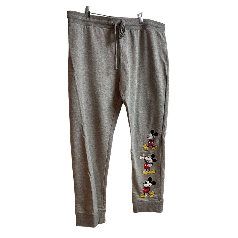 Disney Women's Gray Mickey Mouse Print Drawstring Jogger Pants Size XL 15/17